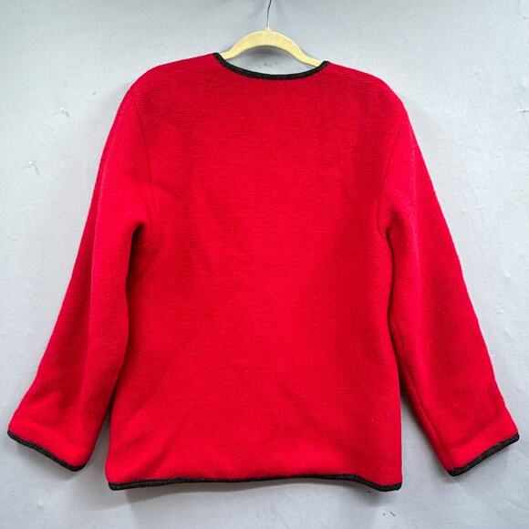 VTG 60s Wool Blazer Sweater Cardigan M/L Red Lined Mod Holiday Academia Granny - Picture 2 of 15